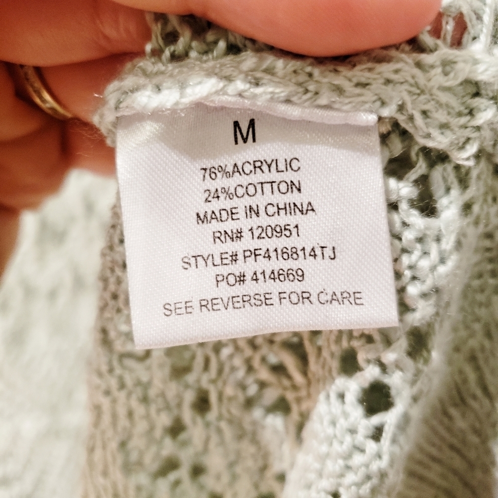 Mint Green Pink Rose Knit Long Sleeve Top - Picture 7 of 8